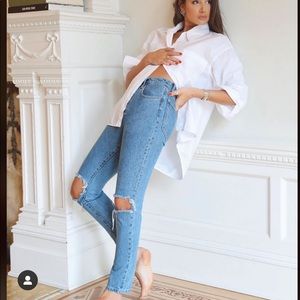 weworewhat Danielle High Rise Straight Leg Jeans